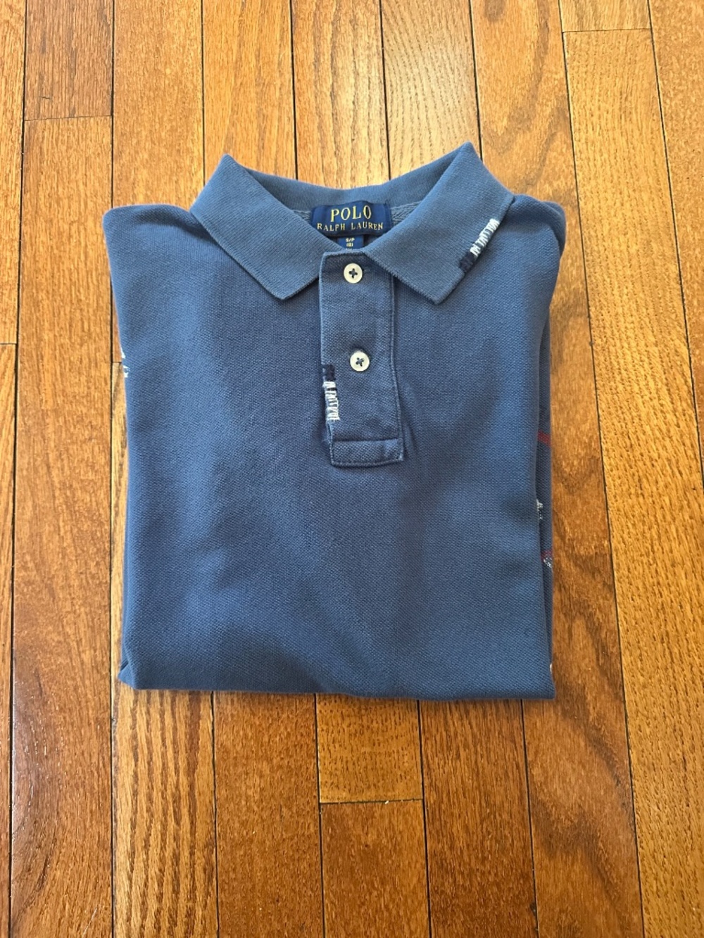 Polo Ralph Lauren Boys RL-67 Blue Polo Shirt Flag Patch Short Sleeve Size 8 - Picture 3 of 3